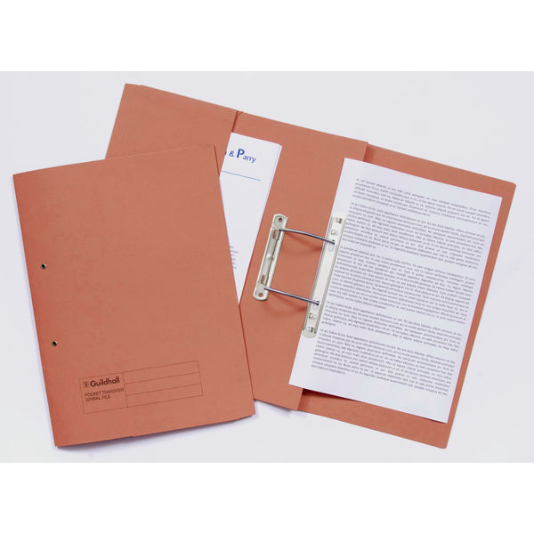 Exacompta Guildhall Heavyweight Transfer Spiral Pocket File Foolscap Orange (Pack of 25) 211/6004