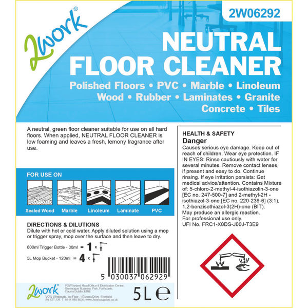 2Work Neutral Floor Cleaner 5 Litre 2W06292