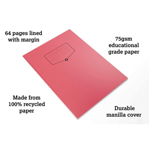 Silvine Recycled Exercise Book Lined with Margin 64 Pages A4 Red (Pack of 10) EXRE101