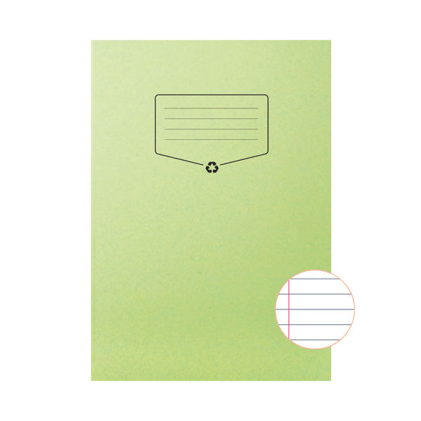 Silvine Recycled Exercise Book Lined with Margin 64 Pages A4 Green (Pack of 10) EXRE102