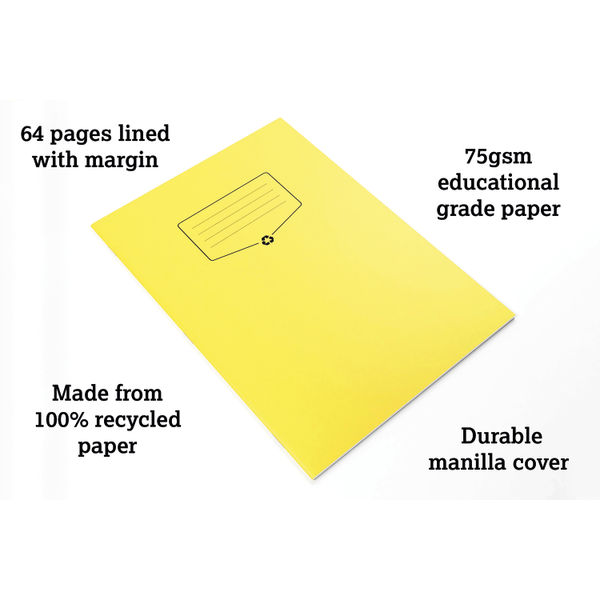 Silvine Recycled A4 Yellow Lined with Margin Exercise Book (Pack of 10)