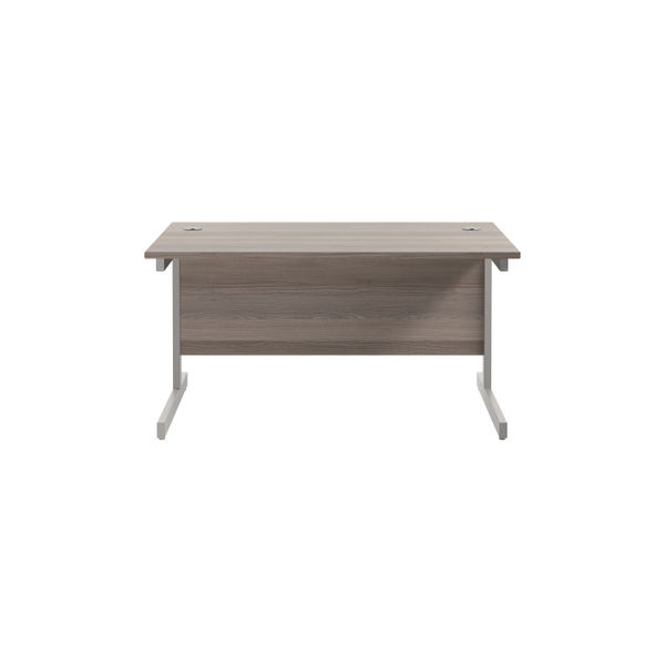 Jemini Single Upright Rectangular Desk 1400x800x730mm Grey Oak/Silver KF822651