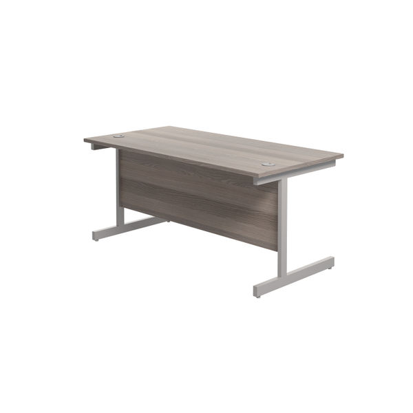 Jemini Single Upright Rectangular Desk 1600x800x730mm Grey Oak/Silver KF822731