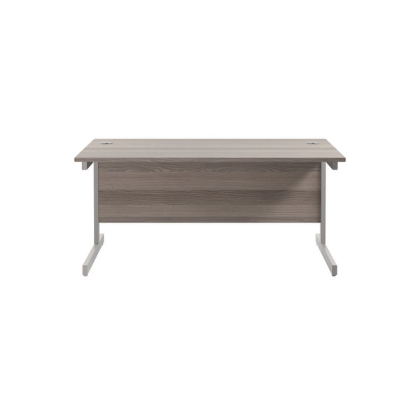 Jemini Single Upright Rectangular Desk 1600x800x730mm Grey Oak/Silver KF822731