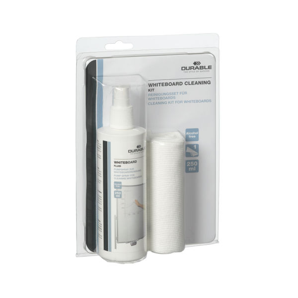 Durable Streak Free Whiteboard Cleaning Spray and Microfobre Cloth Kit 250ml 583300