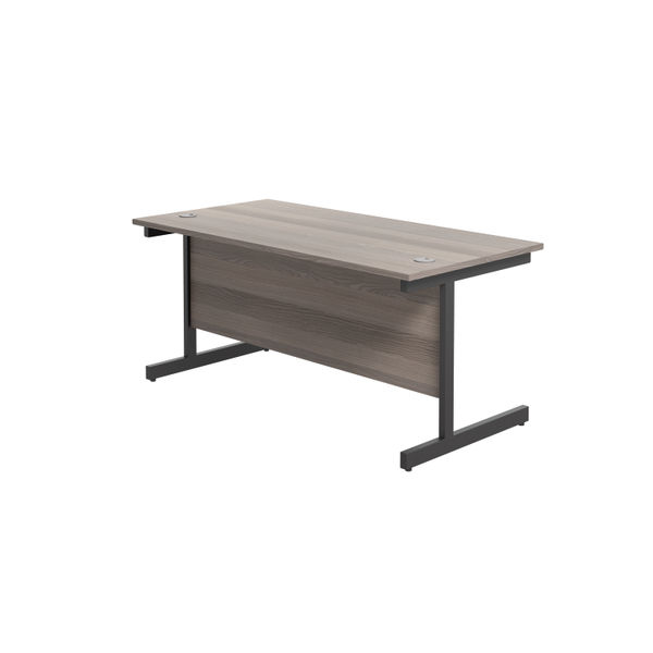 Jemini Rectangular Single Upright Cantilever Desk 1800x800x730mm Grey Oak/Black KF819431