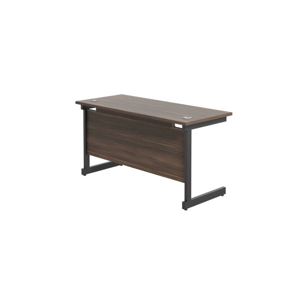 Jemini Rectangular Single Upright Cantilever Desk 1400x600x730mm Dark Walnut/Black KF810643