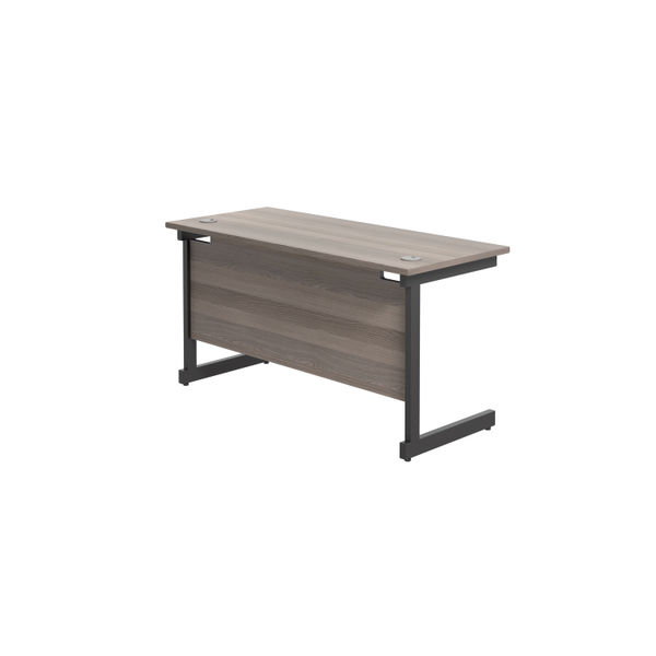 Jemini Rectangular Single Upright Cantilever Desk 1400x600x730mm Grey Oak/Black KF810650