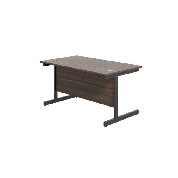 Jemini Rectangular Single Upright Cantilever Desk 1400x800x730mm Dark Walnut/Black KF810742