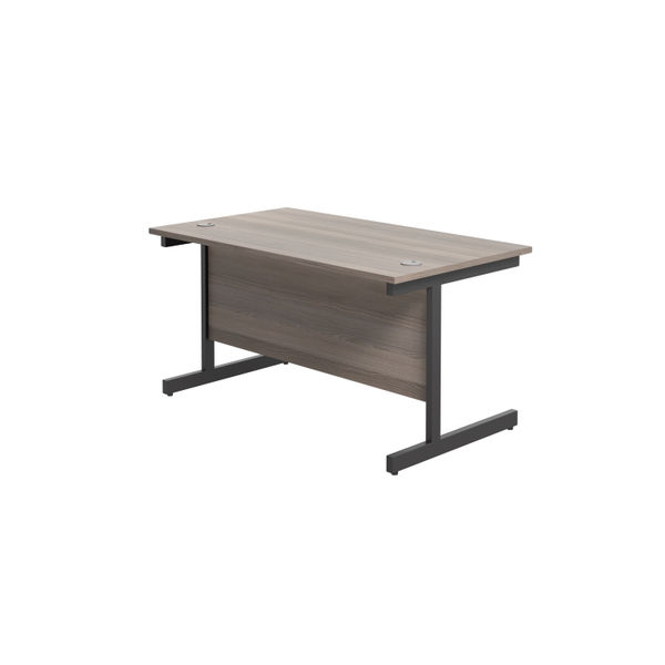 Jemini Rectangular Single Upright Cantilever Desk 1400x800x730mm Grey Oak/Black KF810759