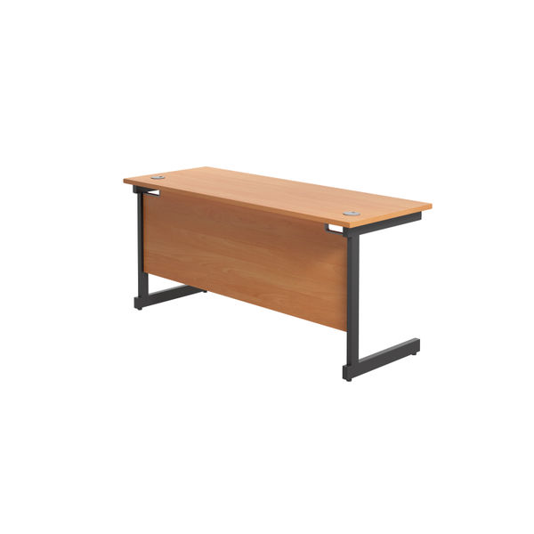 Jemini Rectangular Single Upright Cantilever Desk 1600x600x730mm Beech/Black KF810797