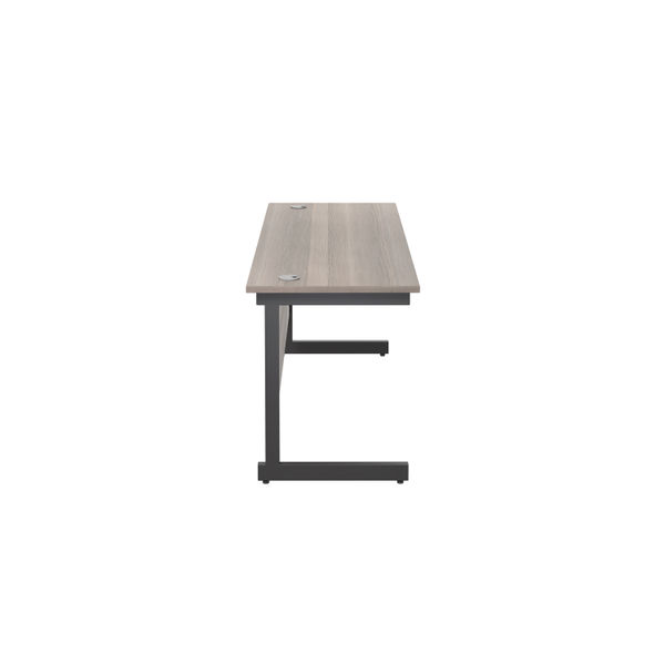 Jemini Rectangular Single Upright Cantilever Desk 1600x600x730mm Grey Oak/Black KF810827