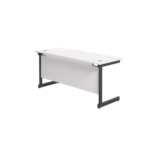 Jemini Rectangular Single Upright Cantilever Desk 1600x600x730mm White/Black KF810858