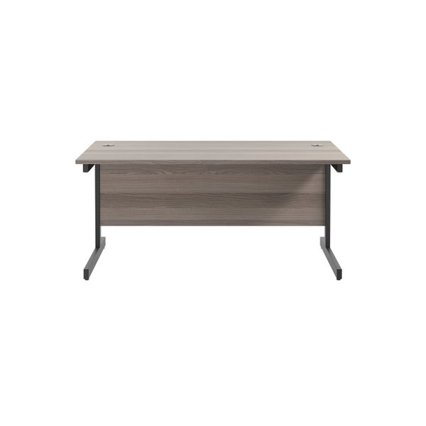 Jemini Rectangular Single Upright Cantilever Desk 1600x800x730mm Grey Oak/Black KF810896