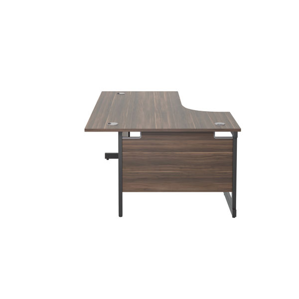 Jemini Radial Left Hand Single Upright Cantilever Desk 1600x1200x730mm Walnut/Black KF819639