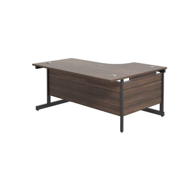 Jemini Radial Left Hand Single Upright Cantilever Desk 1600x1200x730mm Walnut/Black KF819639