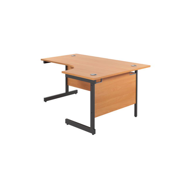 Jemini Radial Right Hand Single Upright Cantilever Desk 1600x1200x730mm Beech/Black KF819684