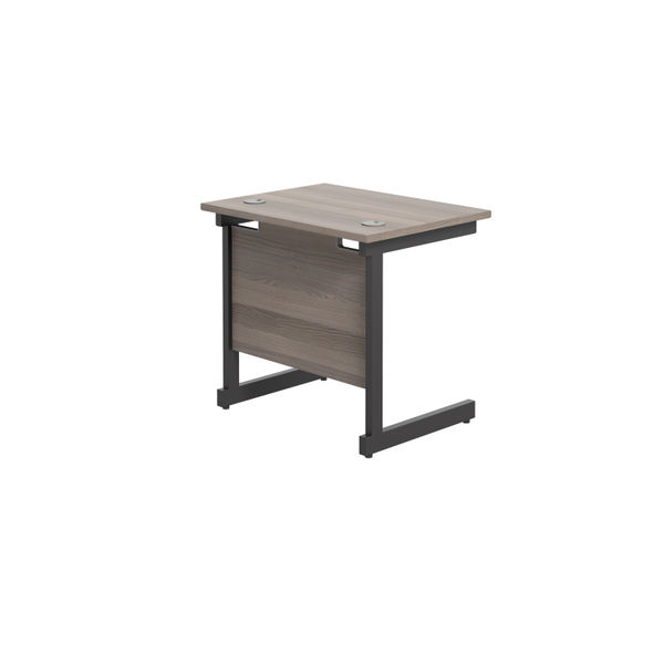 Jemini Rectangular Single Upright Cantilever Desk 800x600x730mm Grey Oak/Black KF819509