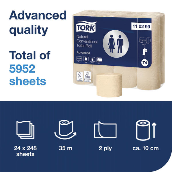 Tork Mini Jumbo 2-Ply Toilet Roll Advanced 170m Natural (Pack of 12) 120377