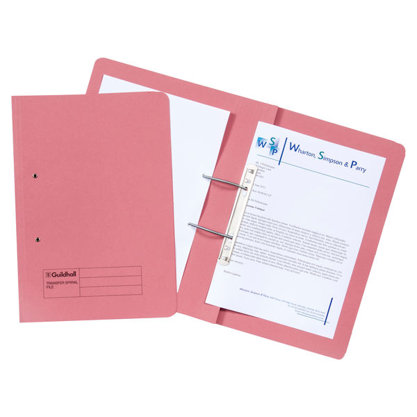 Exacompta Guildhall Heavyweight Transfer Spiral File 420gsm Foolscap Pink (Pack of 25) 211/7006