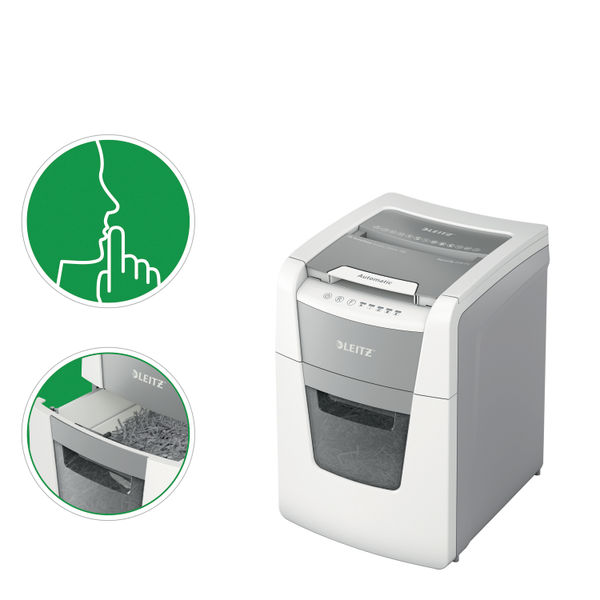 Leitz IQ Autofeed Small Office 100 Automatic Cross-Cut Paper Shredder P-4 White 80111000