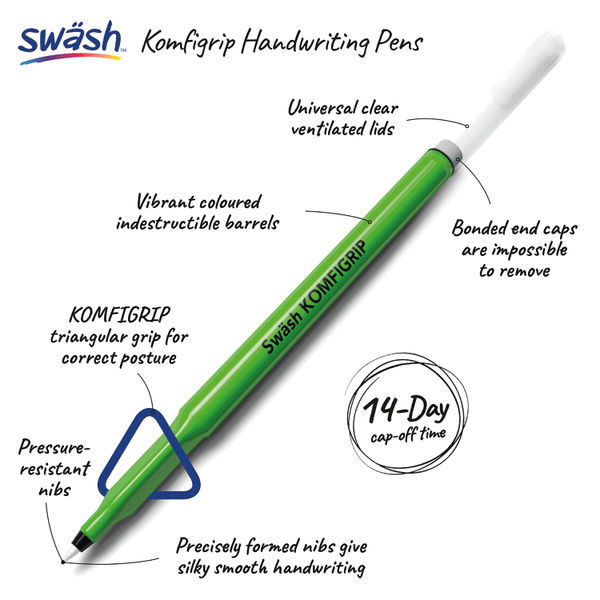 Swash KOMFIGRIP Handwriting Pen Black (Pack of 12) THW12BK