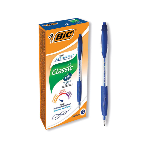 Bic Atlantis Ballpoint Pen Medium Blue Pack of 12 933975