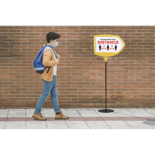 Bi-Office Yellow Arrow Floor Sign Magnetic Drywipe Surface SIG01010909