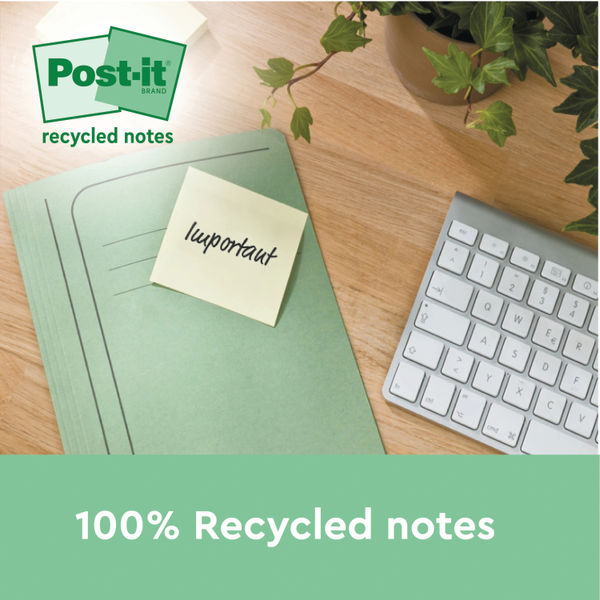 Post-it 76 x 76mm Canary Yellow Recycled Z-Notes, Pack of 6 | R330-1B