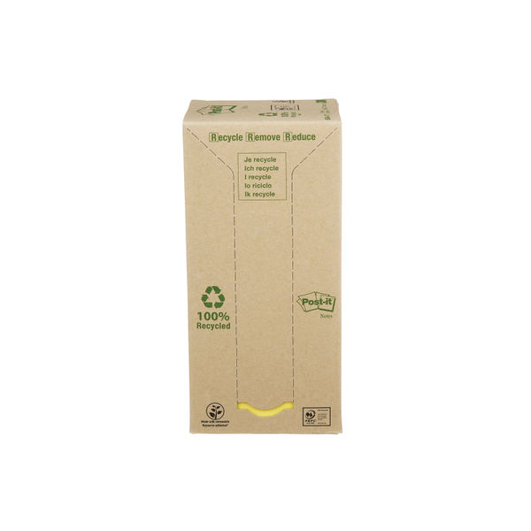 Post-it 76 x 76mm Canary Yellow Recycled Notes, Pack of 16 | 654-1T