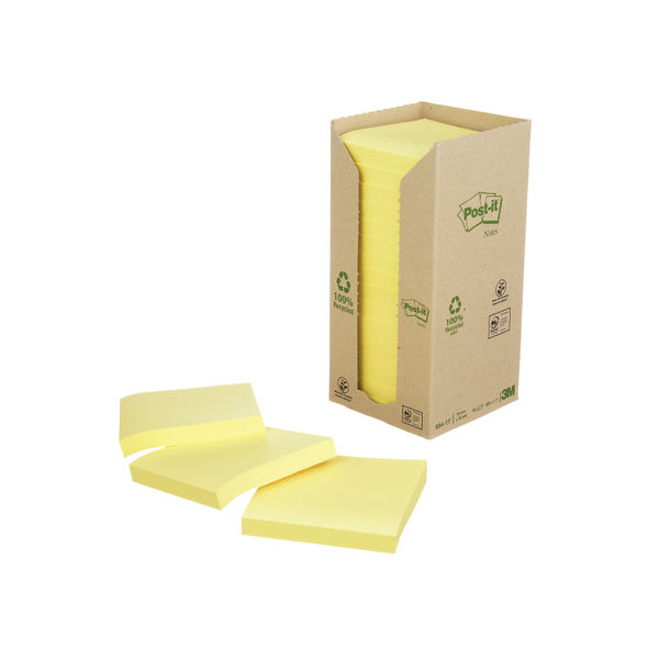 Post-it Notes Recycled Tower 76x76mm Canary Yellow (Pack of 16) 654-1T