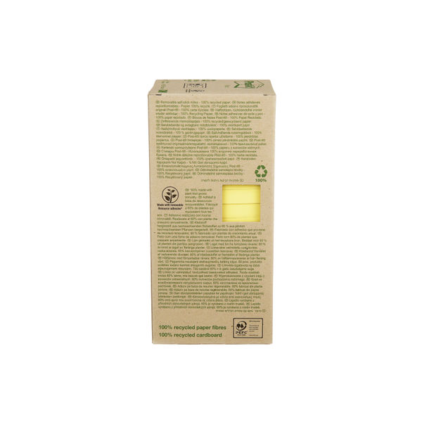 Post-it 76 x 76mm Canary Yellow Recycled Notes, Pack of 16 | 654-1T