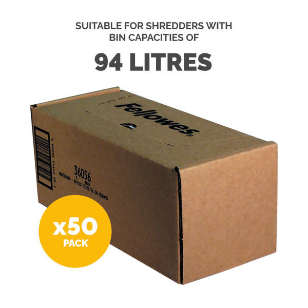 Fellowes Shredder Waste Bags 94L Approx (Pack of 50) 36056
