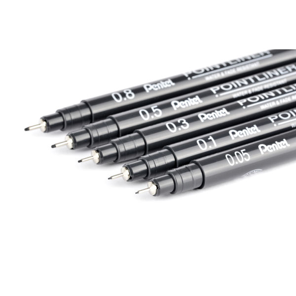 Pentel Pointliner Assorted Sizes Black (Pack of 5) YS20P/5-A