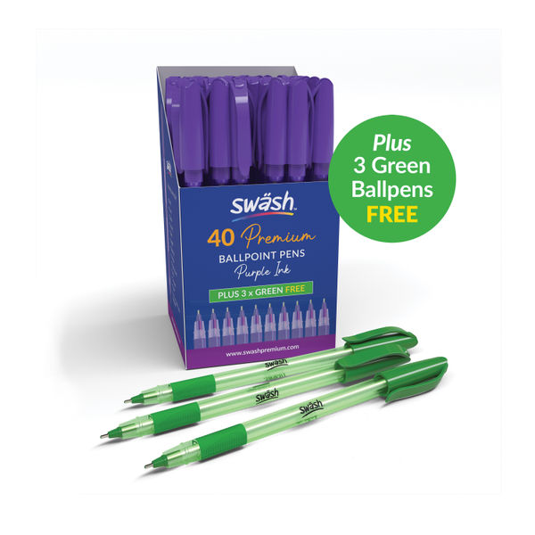 Swash Triangular Ballpoint Pens Rubber-Grip Purple (Pack of 40) + 3 Free Green BBT40PUR