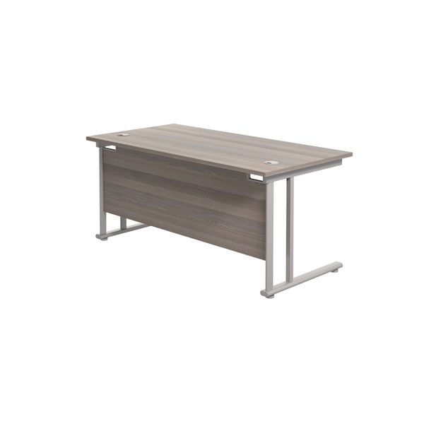 Jemini Rectangular Cantilever Desk 1600x800x730mm Grey Oak/Silver KF807056