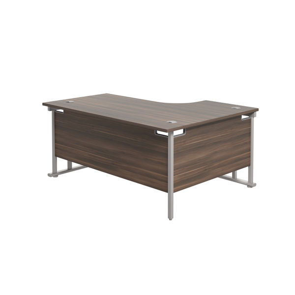 Jemini Radial Left Hand Cantilever Desk 1600x1200x730mm Dark Walnut/Silver KF807575