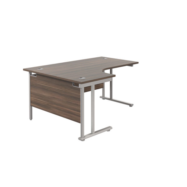 Jemini Radial Left Hand Cantilever Desk 1600x1200x730mm Dark Walnut/Silver KF807575