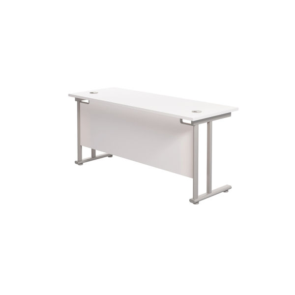 Jemini Rectangular Cantilever Desk 1800x600x730mm White/Silver KF806592