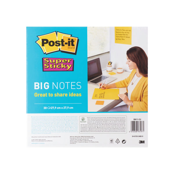 Post-it 279 x 279mm Yellow Super Sticky Big Notes, Pack of 30 | BN11-EU