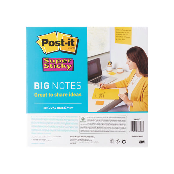 Post-it® Super Sticky Big Notes - 11 x 11 - Square - 60 Sheets per Pad -  Yellow - 14 / Pack - Madill - The Office Company