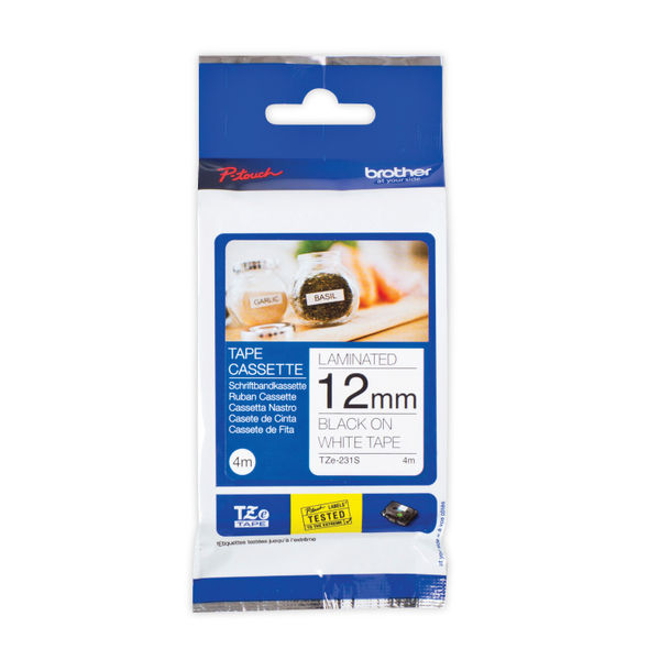 Brother P-Touch 12mm x 4m Black on White Labelling Tape - TZE231S2