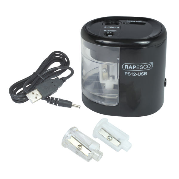 Rapesco USB Electric Pencil Sharpener Dual Power USB or Battery Black 1449