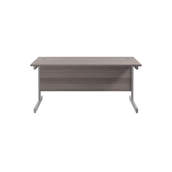 Jemini Single Upright Rectangular Desk 1600x800mm Grey Oak/Silver with 2 Drawer Pedestal KF823254