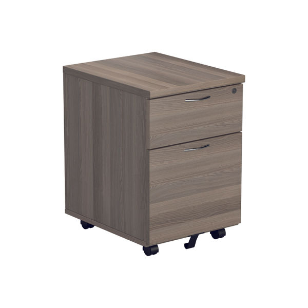 Jemini Single Upright Rectangular Desk 1600x800mm Grey Oak/Silver with 2 Drawer Pedestal KF823254