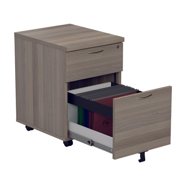 Jemini Single Upright Rectangular Desk 1600x800mm Grey Oak/Silver with 2 Drawer Pedestal KF823254