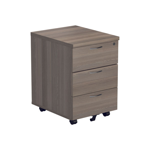Jemini Single Upright Rectangular Desk 1600x800mm Grey Oak/Silver with 3 Drawer Pedestal KF823261