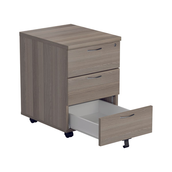 Jemini Single Upright Rectangular Desk 1600x800mm Grey Oak/Silver with 3 Drawer Pedestal KF823261