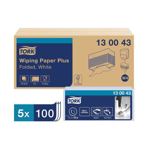 Tork W4 Wiping Paper + White 2-Ply 200 Sheets (Pack of 5) 130043