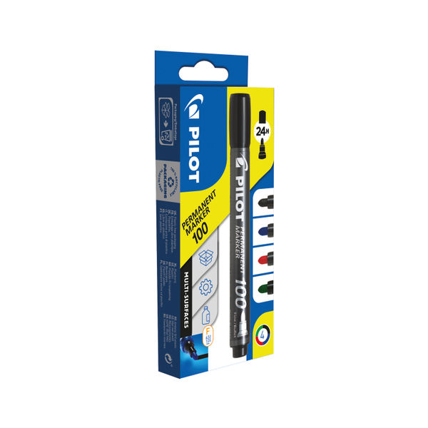 Pilot 100 Permanent Marker Pen Bullet Assorted Pack of 4 3131910501725